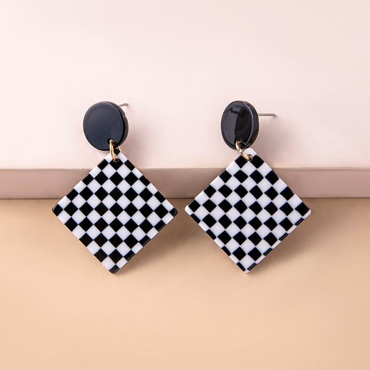 Checkered Print Drop Earrings